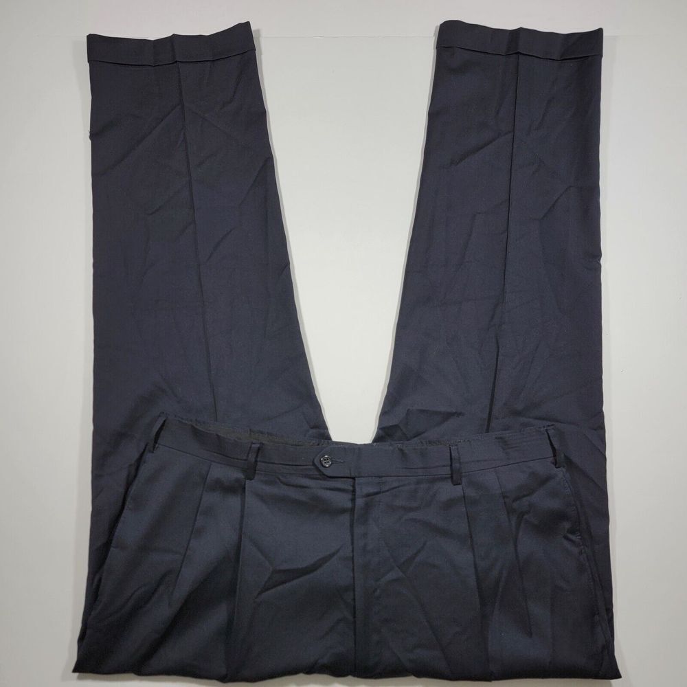 Jos A Bank Men's Dress Pant Pleated Front Navy Blue Twill Wool Shirt Grip 41x33